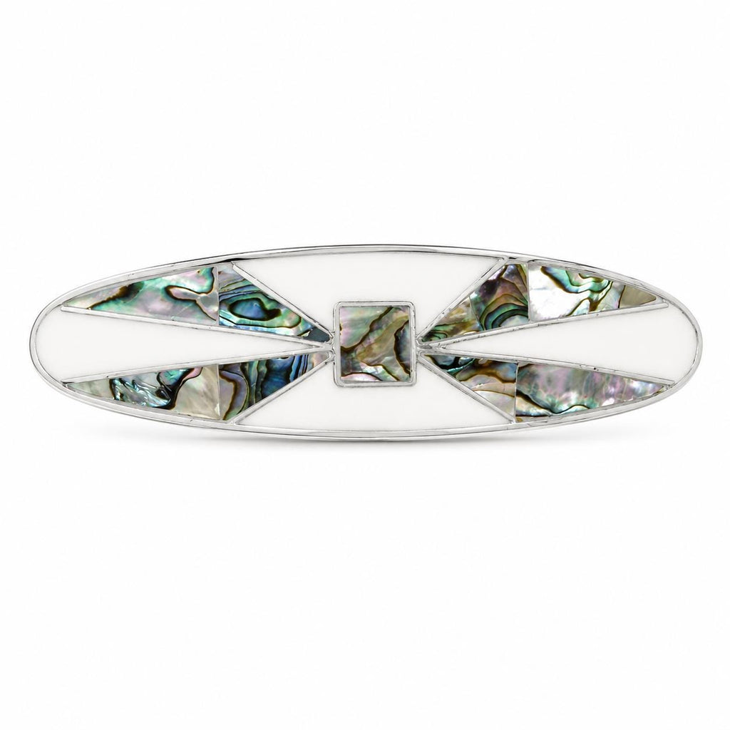 Artisan Silver Hair Clip – Abalone Shell, White Enamel, Taxco Mexican Accessory