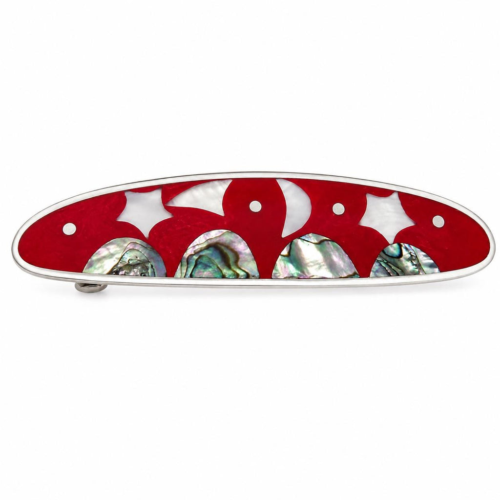 Handcrafted Silver Plated Hair Barrette with Mother of Pearl Celestial Design from Taxco, Mexico