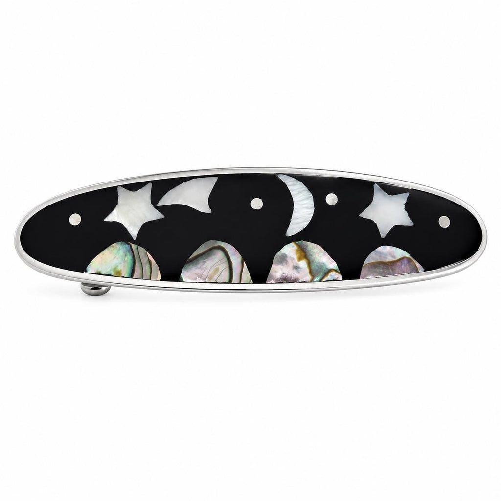 Silver Plated Moon Star Hair Clip – Artisan Mexican Abalone Shell Barrette