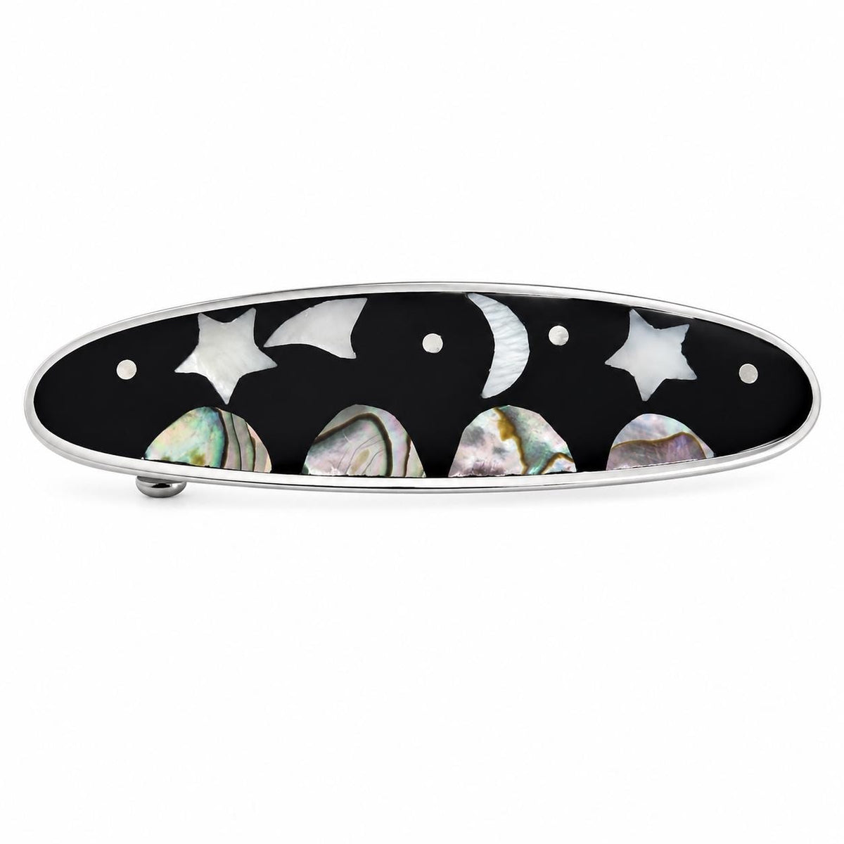 Silver Plated Moon Star Hair Clip – Artisan Mexican Abalone Shell Barrette