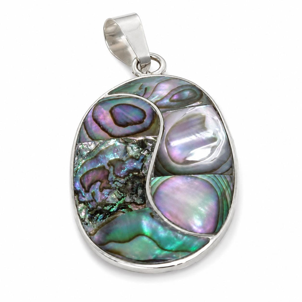 Mexican Handcrafted Abalone Shell Pendant with Boho Chic Silver Plating