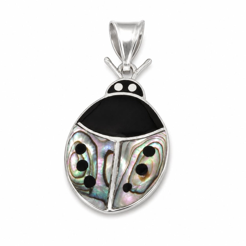 Silver Plated Abalone Ladybug Pendant – Mexican Artisan Boho Chic Jewelry
