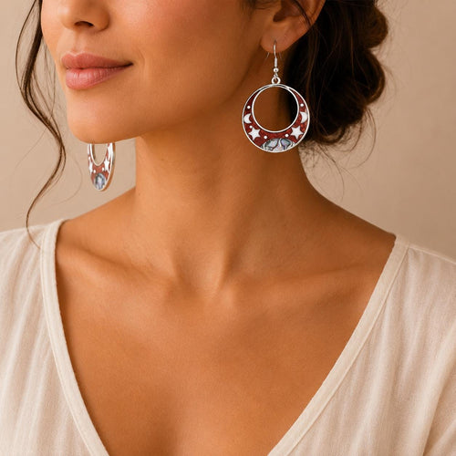 Celestial Hoop Earrings with Abalone Shell – Silver Plated Mexican Artisan Jewelry