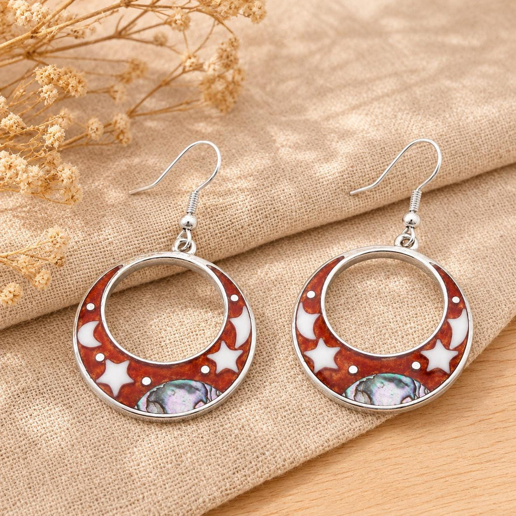 Celestial Hoop Earrings with Abalone Shell – Silver Plated Mexican Artisan Jewelry
