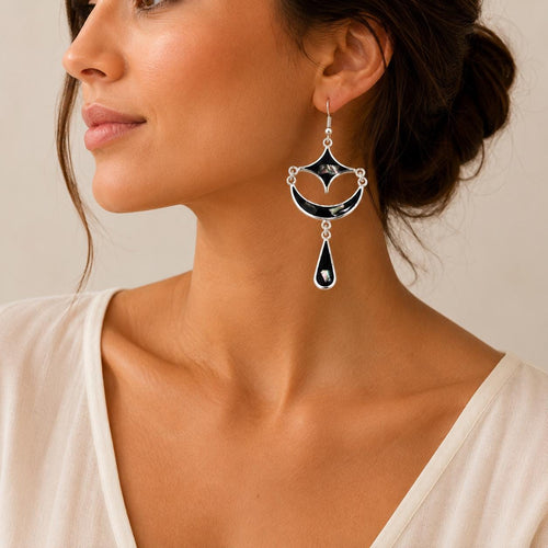 Abalone Moon & Star Earrings, Silver Plated, Mexican Artisan Jewelry