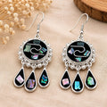 Silver Plated Mexican Tassel Earrings with Mosaic Abalone Inlay