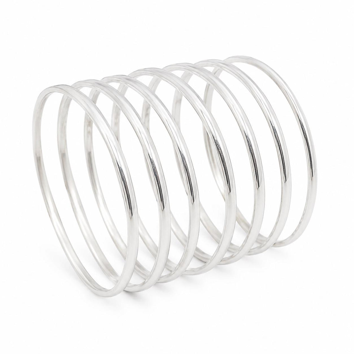 Set of 7 Silver Plated Mexican Boho Bangles: Half Round Weekly Wear Accessory