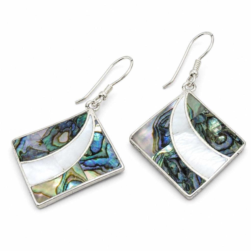 Silver Plated Abalone Mother of Pearl Earrings: Hand Cut Boho Mexican Jewelry