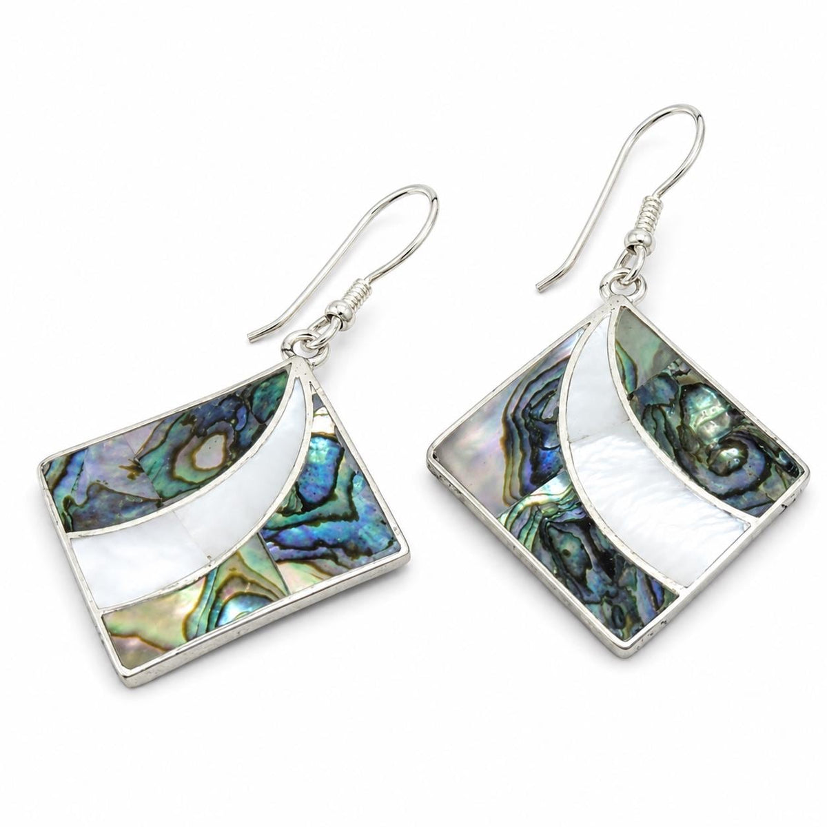 Silver Plated Abalone Mother of Pearl Earrings: Hand Cut Boho Mexican Jewelry