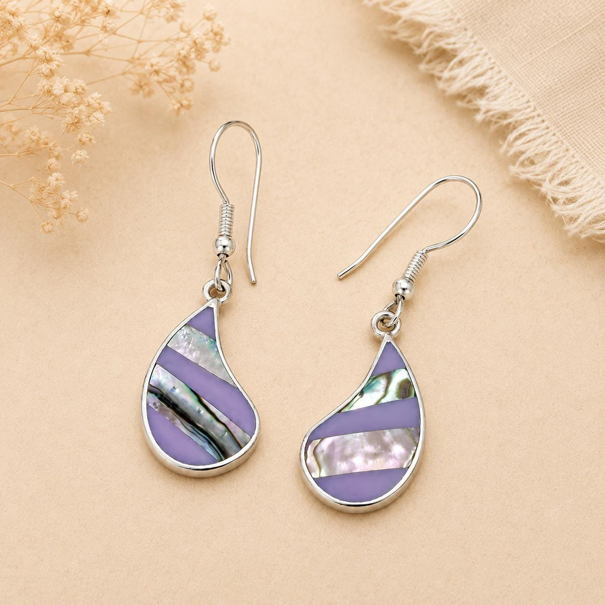 Exquisite Silver Plated Abalone Inlay Earrings: Handcrafted Boho Chic Jewelry from Taxco, Mexico