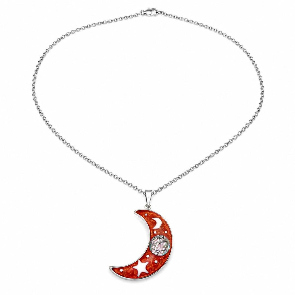 Silver Plated Abalone Crescent Moon Pendant – Mexican Artisan Boho Chic Jewelry