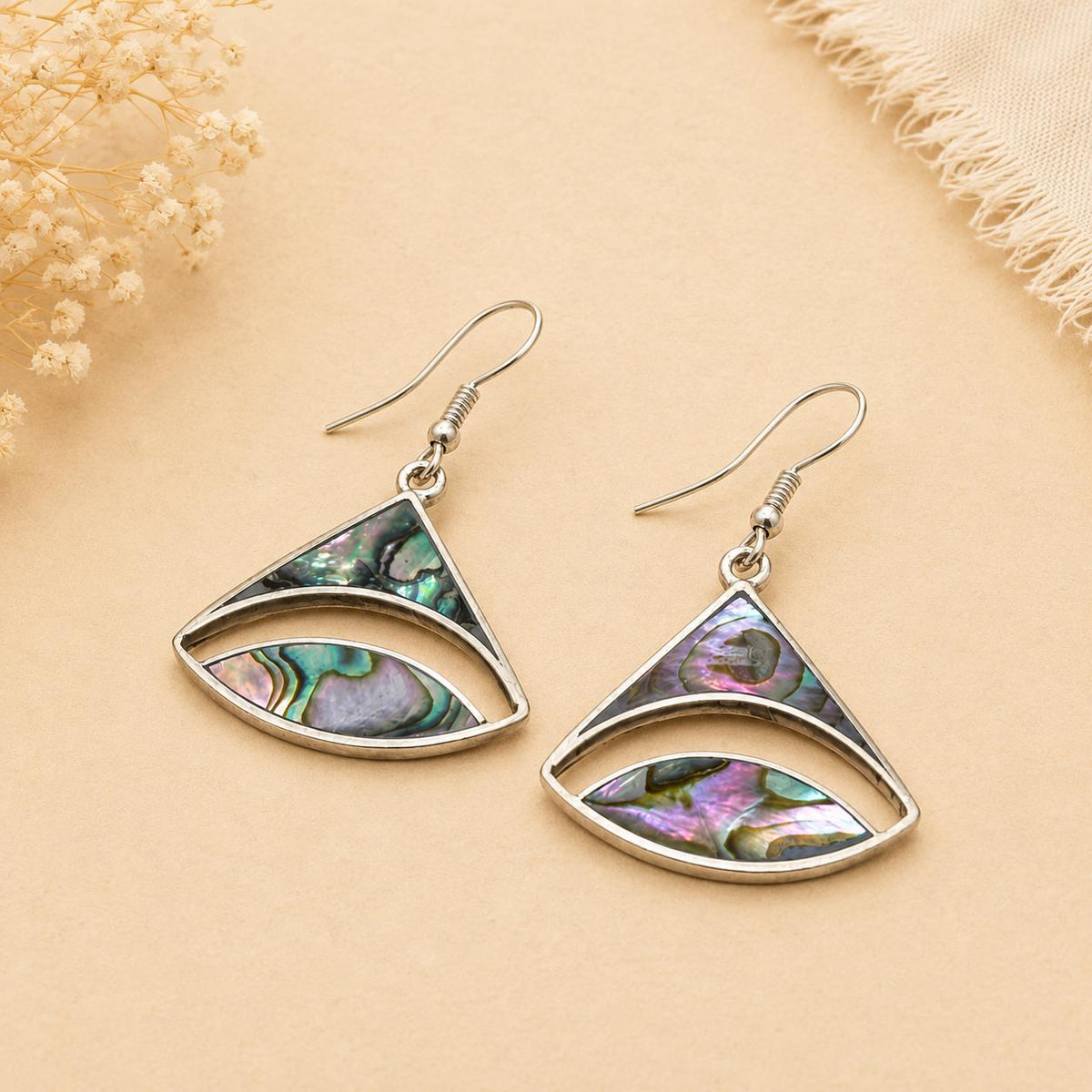Mexican Artisan Silver Plated Abalone Shell Earrings: Boho Jewelry Handmade in Taxco