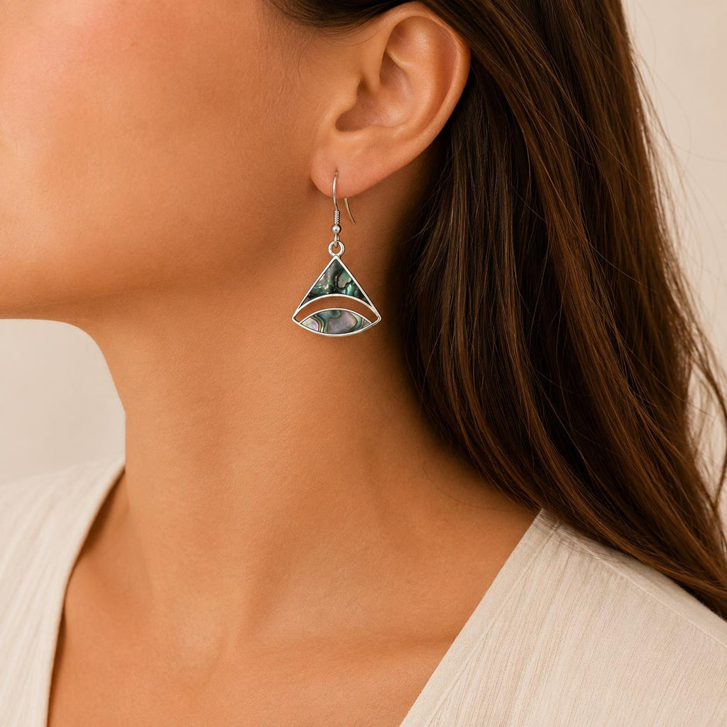 Mexican Artisan Silver Plated Abalone Shell Earrings: Boho Jewelry Handmade in Taxco