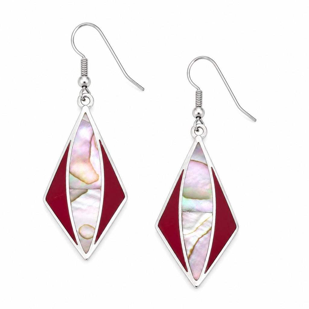 Handcrafted Abalone Shell Earrings with Red Enamel Effect – Silver Plated Mexican Artisan Jewelry