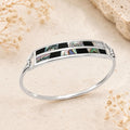 Unique Handcrafted Silver Plated Mexican Bracelet with Abalone Mosaic Design & Resin Insets
