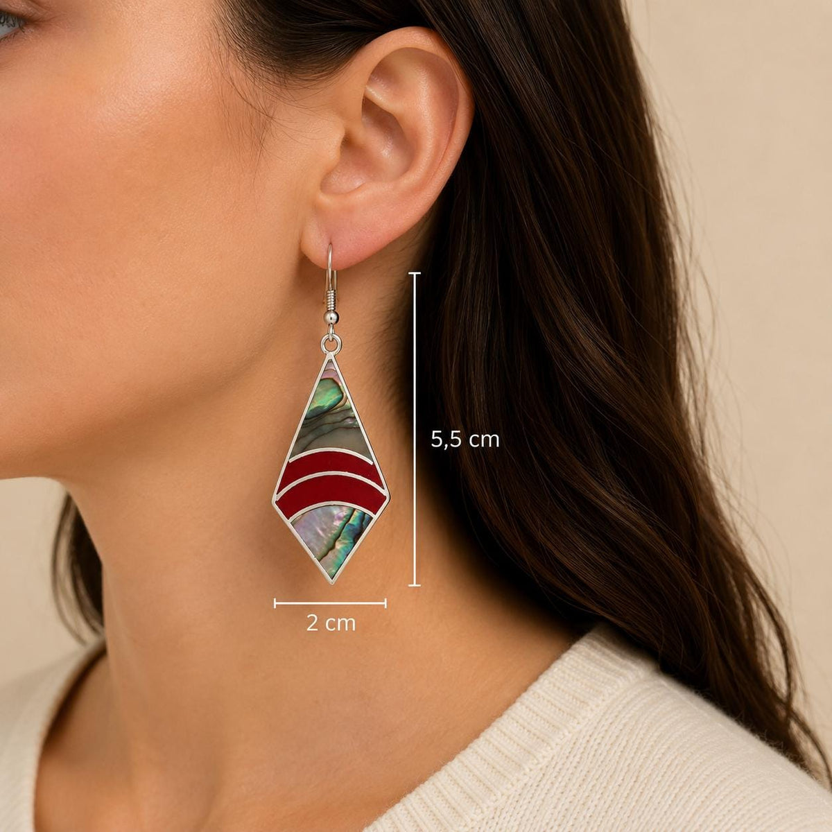 Handcrafted Silver Plated Abalone Shell Earrings – Geometric Rhombus Design from Taxco