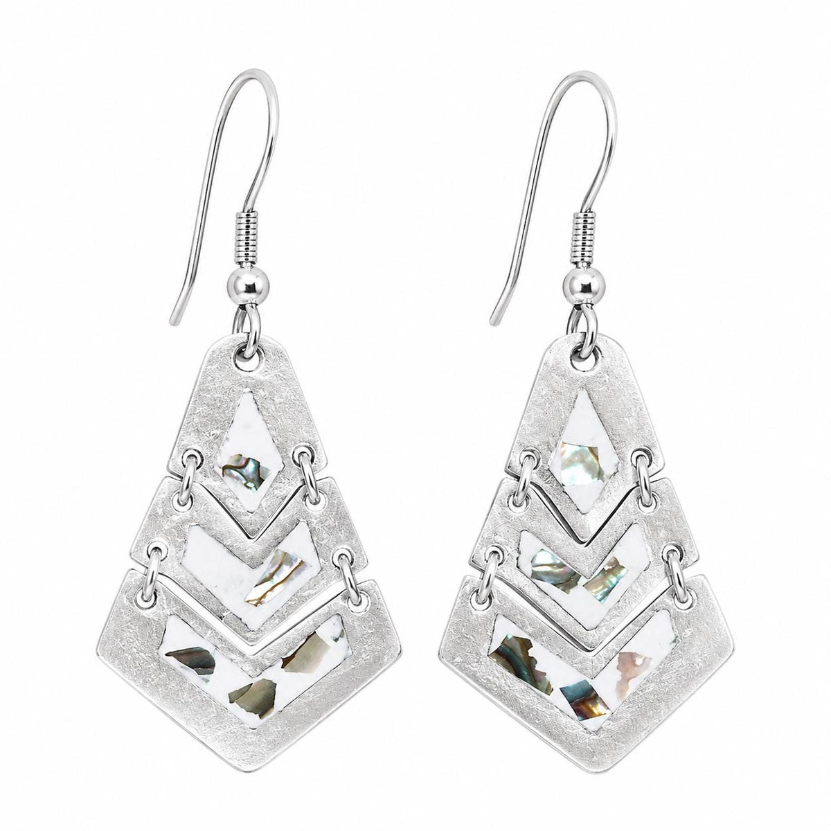 Silver Plated Abalone Mosaic Aztec Earrings – Taxco Artisan Jewelry