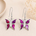 Handcrafted Pink Abalone Butterfly Earrings: Boho Silver Plated Jewelry from Mexico