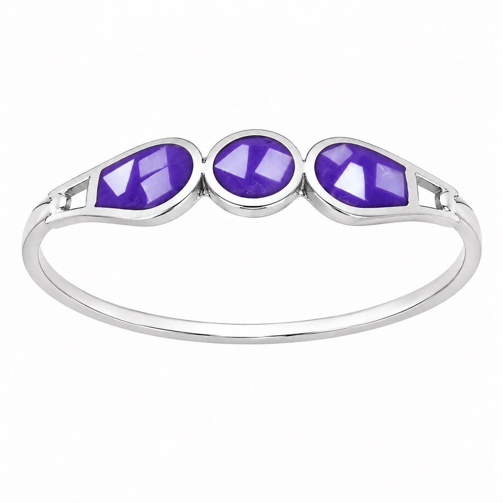 Handcrafted Mexican Mother of Pearl Bracelet with Silver Plated Purple Bohochic Design