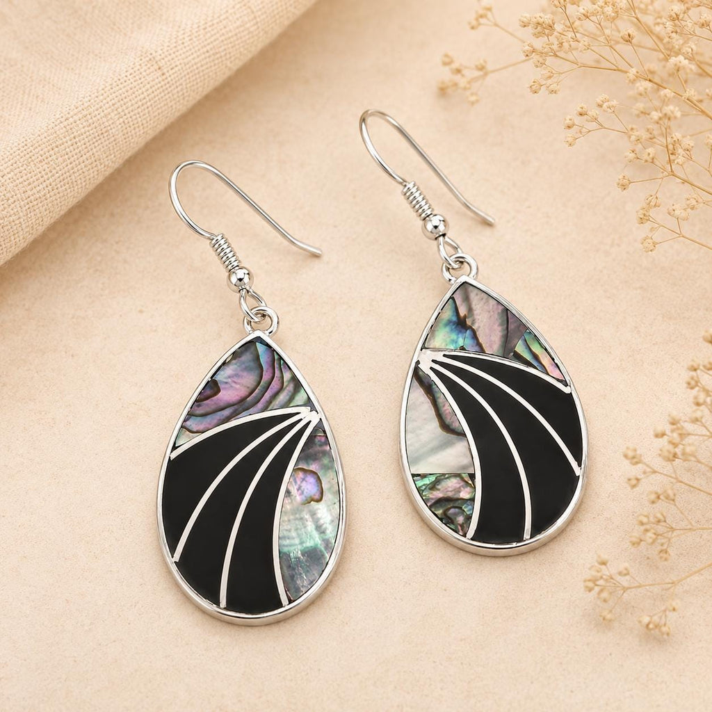 Silver Plated Abalone Shell Earrings – Handcrafted Mexican Enamel Jewelry