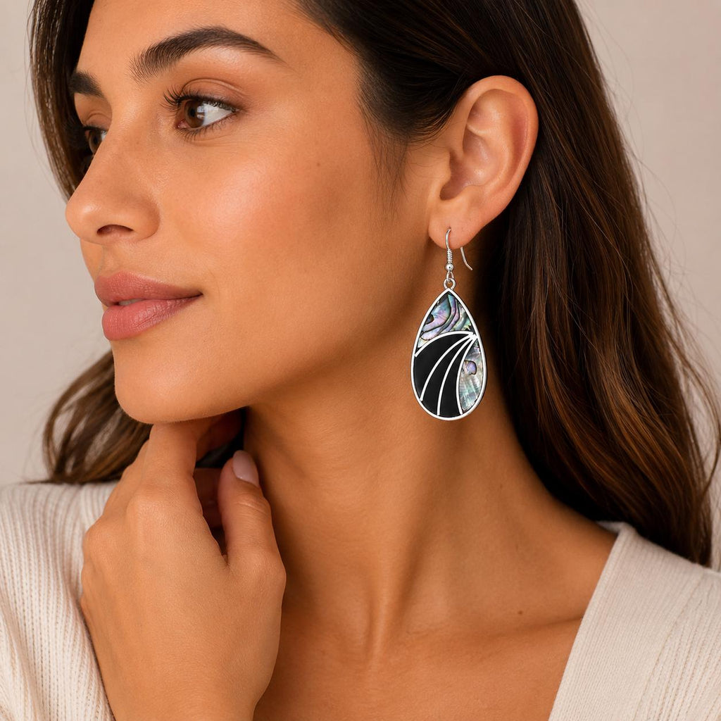 Silver Plated Abalone Shell Earrings – Handcrafted Mexican Enamel Jewelry