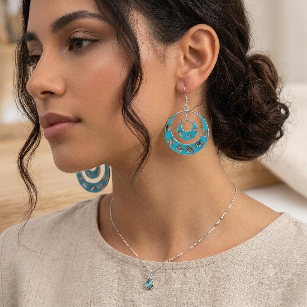 Vintage Taxco Silver Hoop Earrings – Abalone Inlay, Art Deco Style Jewelry