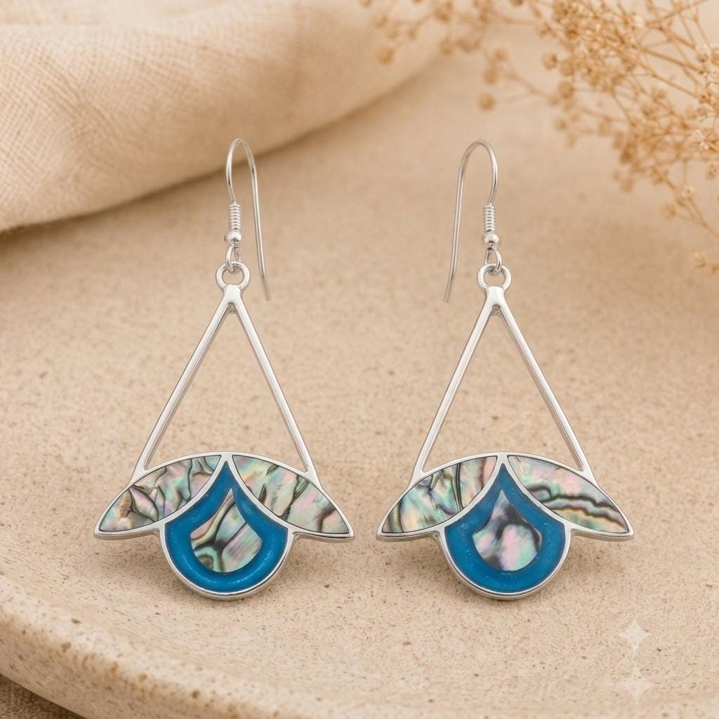 Artisan Mexican Silver Plated Abalone Shell Daisy Earrings – Taxco Enamel Resin Jewelry