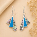 Handcrafted Abalone Fan Earrings with Silver Plated Art Deco Design, Mexican Taxco Jewelry
