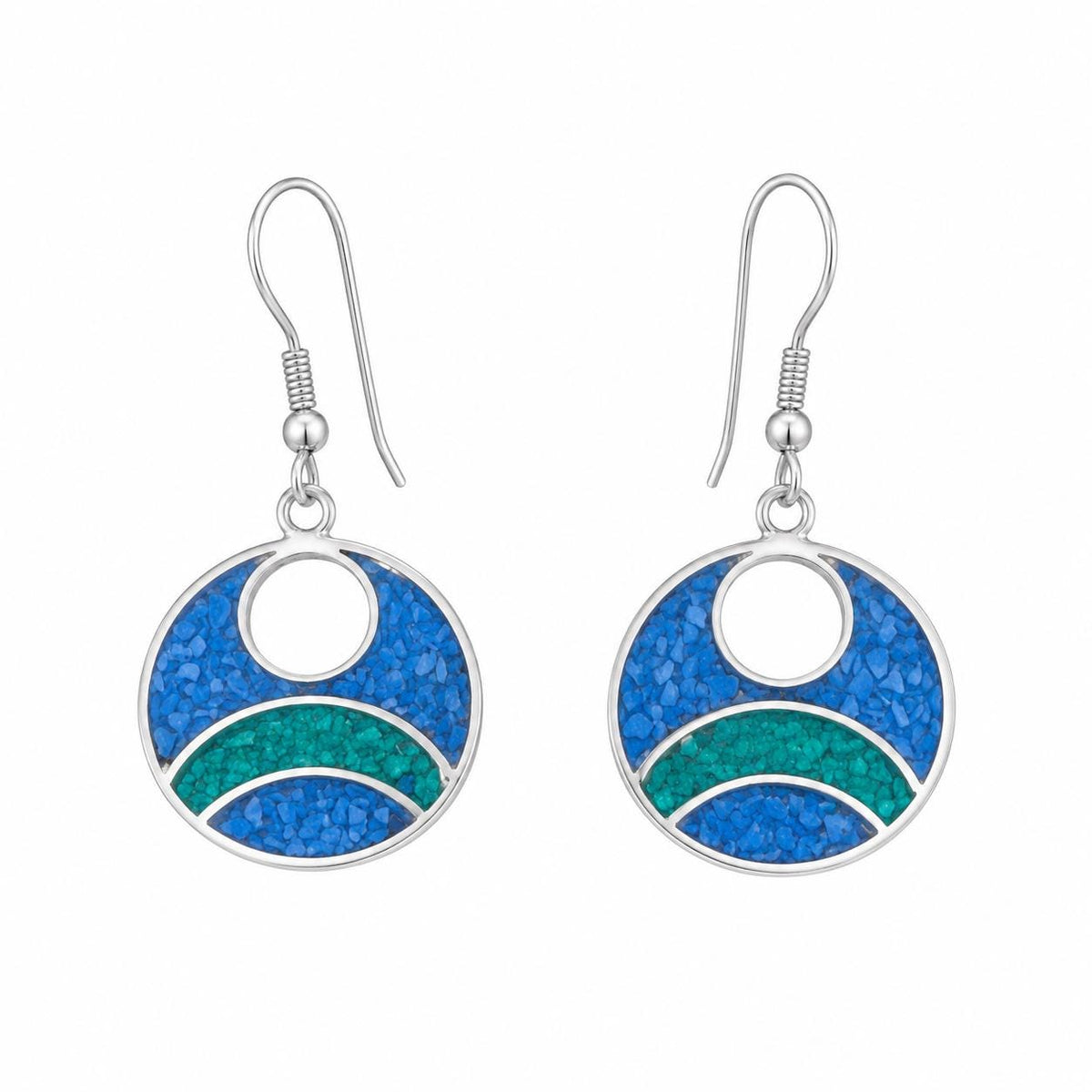 Mexican Silver Plated Turquoise & Malachite Hoop Earrings - Unique Boho Chic Jewelry from Taxco