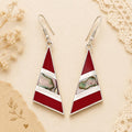Silver Plated Abalone Inlay Triangle Earrings: Art Deco Taxco Enamel Resin Design
