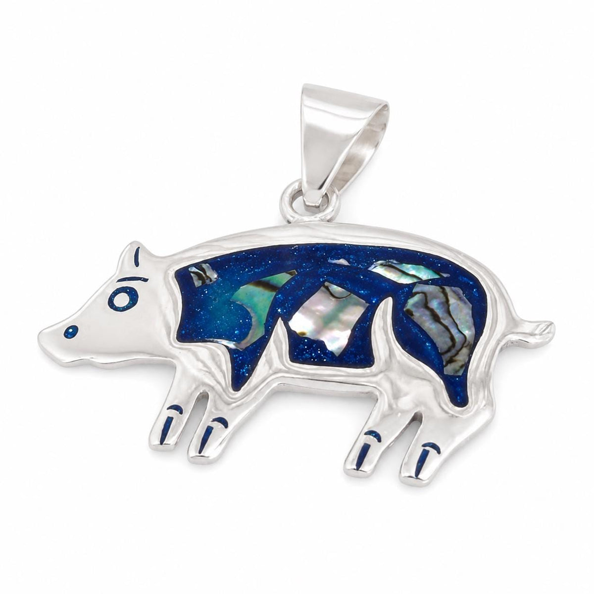 Mexican Artisan Abalone Pig Pendant: Silver Plated Boho Chic Jewelry with Enamel Effect Resin