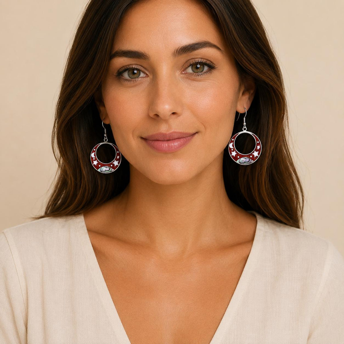 Handcrafted Silver Plated Mexican Abalone Hoop Earrings with Boho Chic Style-FREE USA SHIPPING