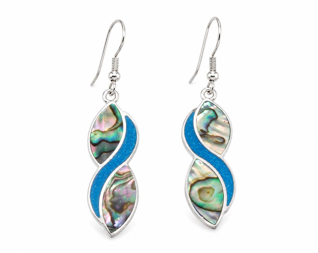 Mexican Abalone Shell Earrings – Silver Plated Infinite Hook, Taxco Artisan Jewelry