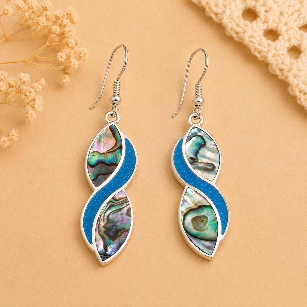 Mexican Abalone Shell Earrings – Silver Plated Infinite Hook, Taxco Artisan Jewelry