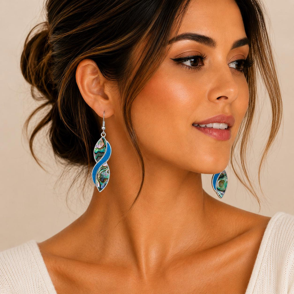 Mexican Abalone Shell Earrings – Silver Plated Infinite Hook, Taxco Artisan Jewelry