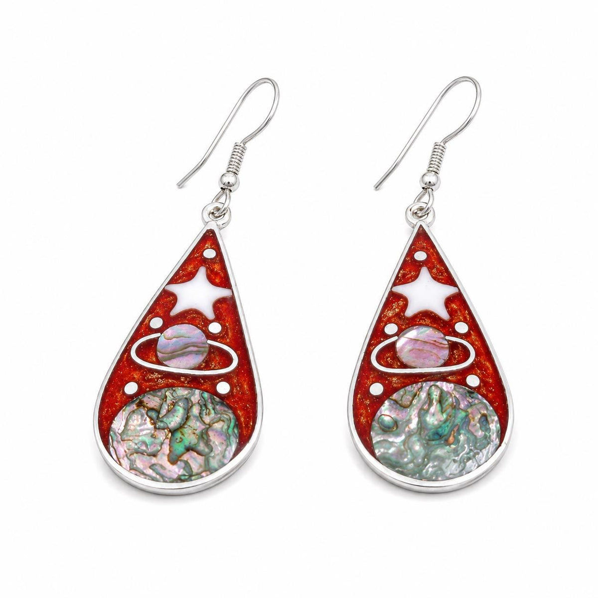Handcrafted Silver Plated Abalone Celestial Earrings, Mexican Boho Moon Star Jewelry