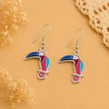 Artisan Mexican Toucan Earrings – Silver Plated Enamel Resin Jewelry