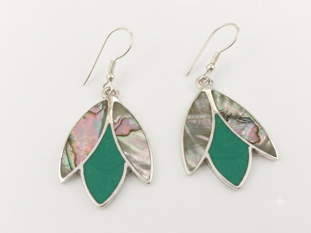 Handcrafted Silver-Plated Abalone Resin Tulip Earrings, Mexican Artisan Jewelry