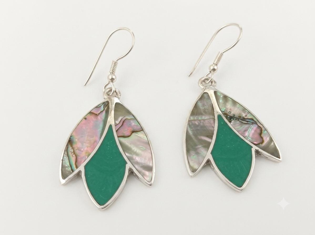 Handcrafted Silver-Plated Abalone Resin Tulip Earrings, Mexican Artisan Jewelry