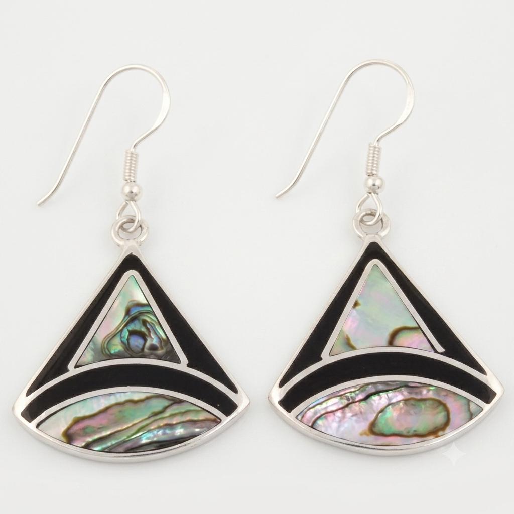 Silver Plated Abalone Inlay Triangle Earrings – Artisan Mexican Design