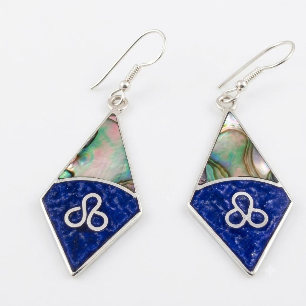 Handcrafted Mexican Abalone Shell Blue Enamel Silver Earrings – Taxco Artisan Design