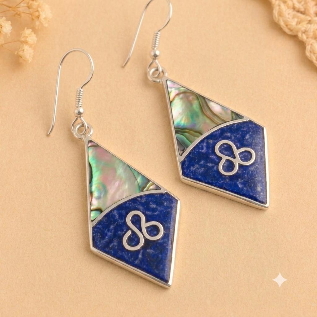 Handcrafted Mexican Abalone Shell Blue Enamel Silver Earrings – Taxco Artisan Design