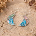 Artisan Silver Plated Abalone Moon Earrings, Blue Enamel Style - Mexican Handmade Jewelry from Taxco