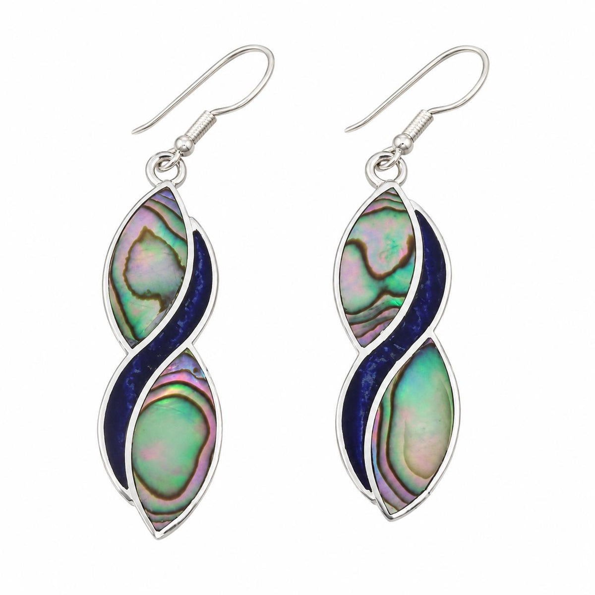 Handcrafted Vintage Mexican Earrings with Abalone Shell & Blue Enamel Inlay