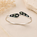 Abalone Black Resin Bangle, Silver Plated Mexican Artisan Cuff, Art Deco Style