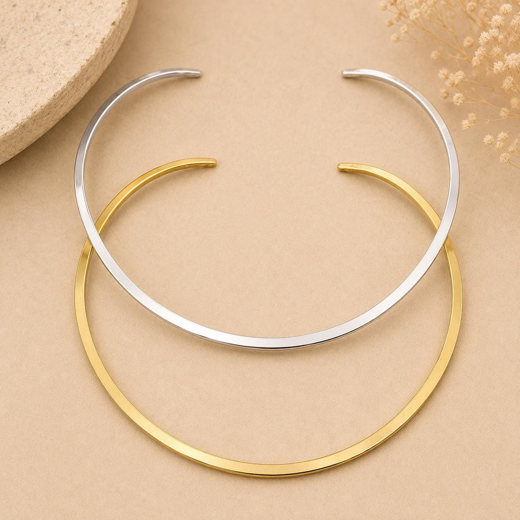 Set of 2 Silver Plated Brass Open Chokers – Minimalist Torc Necklaces