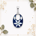 Silver Plated Floral Pendant – Mother of Pearl, Blue Resin, Boho Chic Jewelry