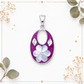 Vintage Mother of Pearl Flower Pendant: Silver Plated Mexican Necklace, Boho Chic Resin Design