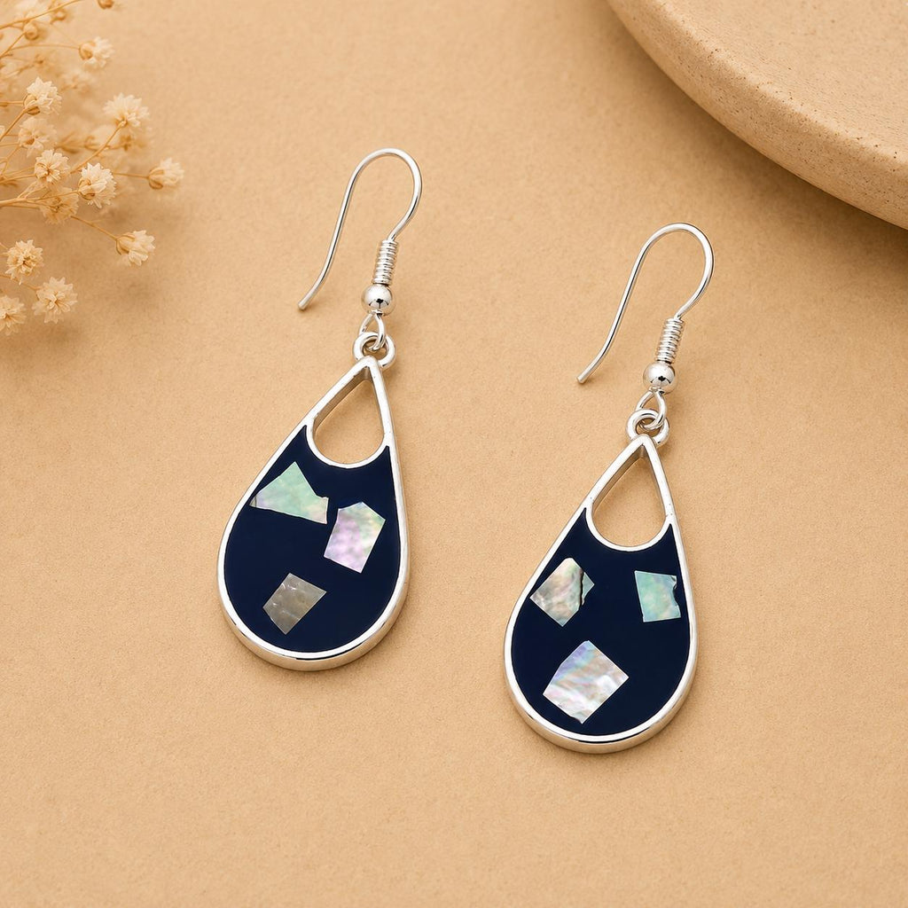 Unique Silver Plated Abalone Shell Earrings - Handcrafted Mexican Jewelry with Enamel Resin Detailing
