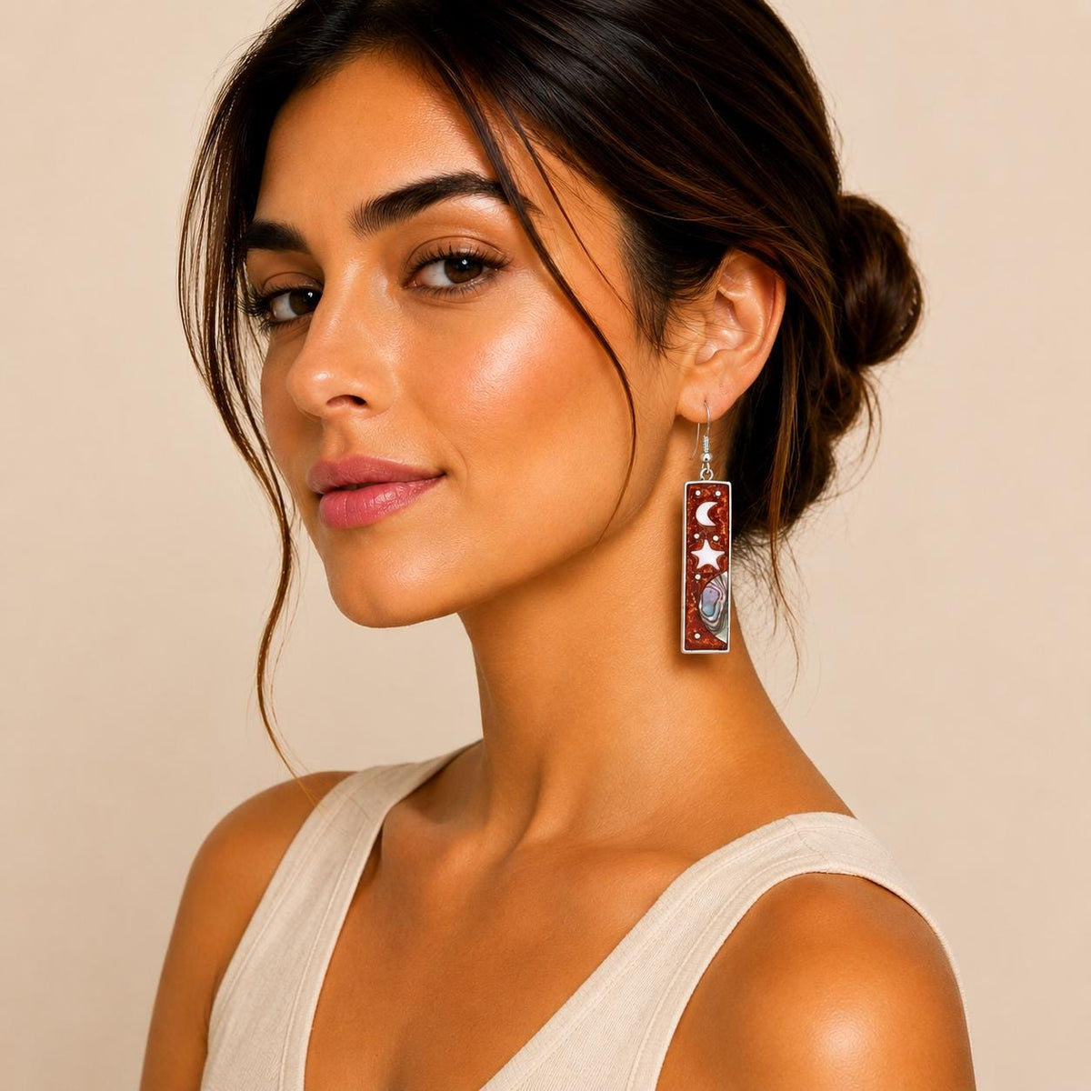 Mexican Artisan Silver Plated Celestial Earrings with Abalone Inlay
